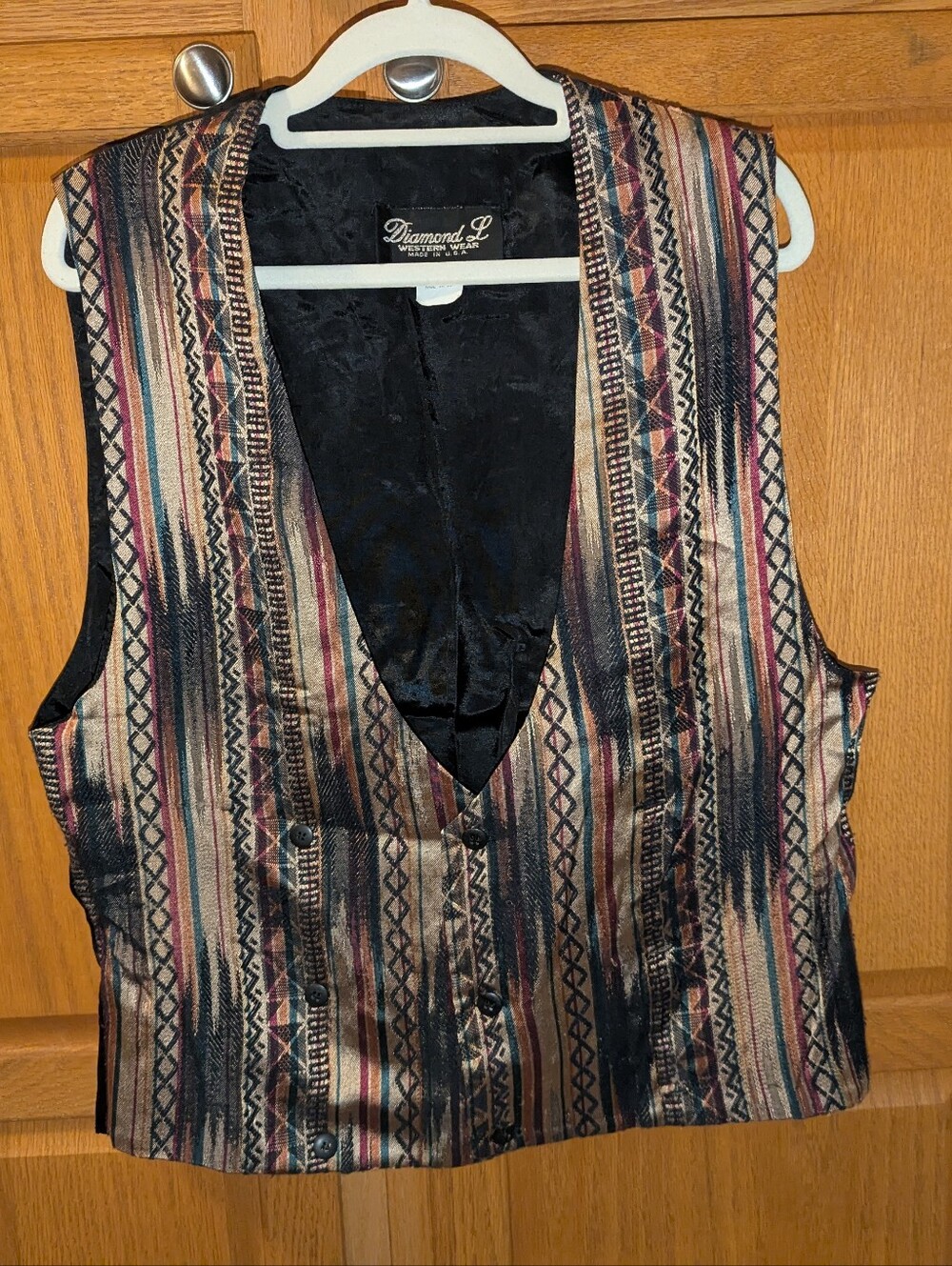 Vintage Diamond L Western Wear Vest Men size M Medium geometric gold red black 